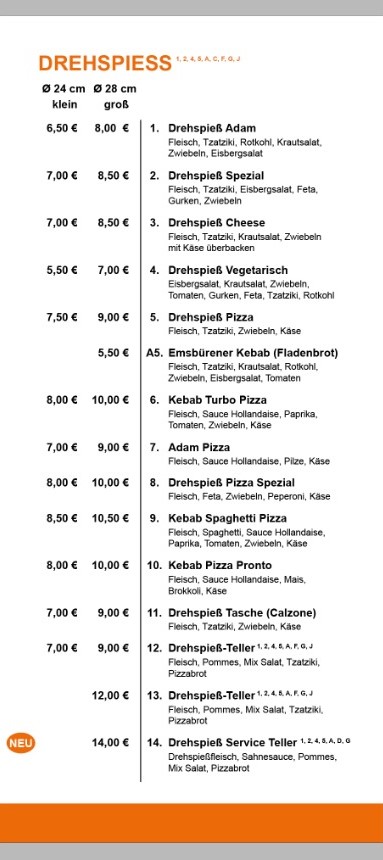 Speisekarte Adam Seite 2