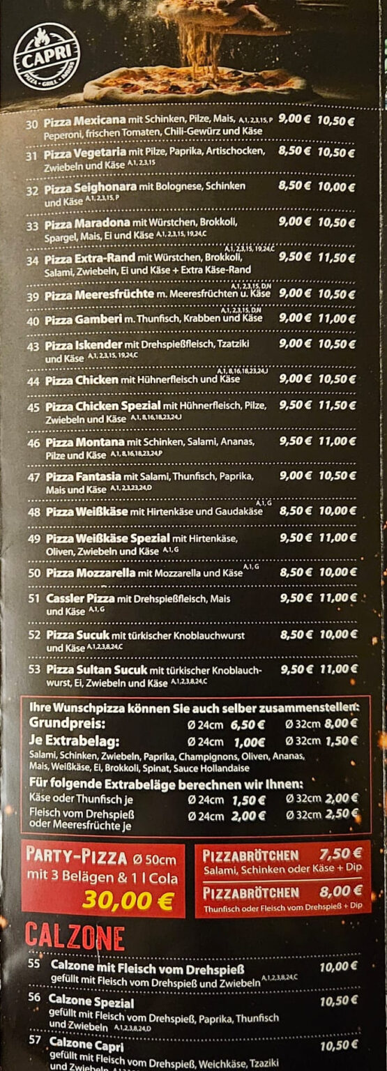 Speisekarte Capri Seite 3